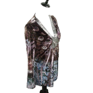 One World Purple Embellished V-Neckline Top Size Medium